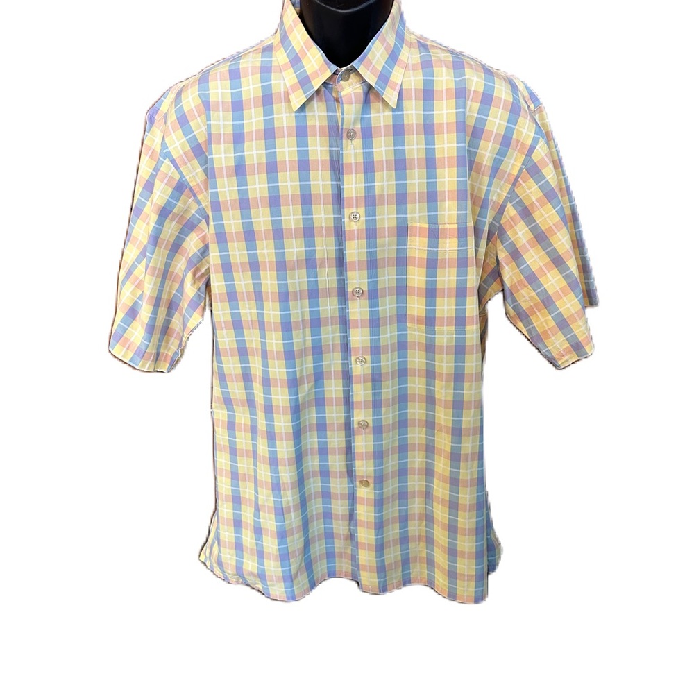 Scott Barber Short Sleeve Button Down Plaid Shirt. Size XL